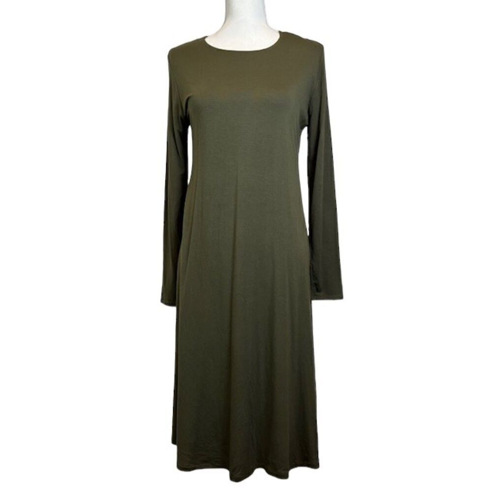 GO Couture Long Sleeve‎ Midi Dress Super Stretch Olive Green Size Large